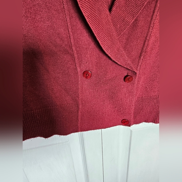 Sag Harbor Deep Red V-Neck Sweater With Crystal Broach - Picture 3 of 6